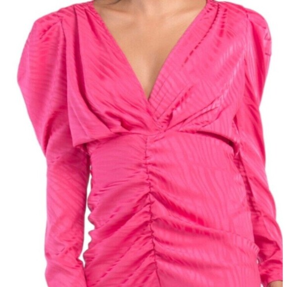 Ronny Kobo Astrid Dress Puff sleeves Gown Pink Party Wedding Size L V Neck $568 - Picture 3 of 12